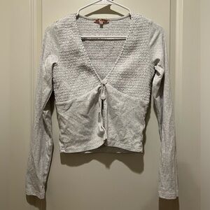 NWOT Loungewear Top Heather Grey Neutral Long Sleeve Button Stretchy Babydoll